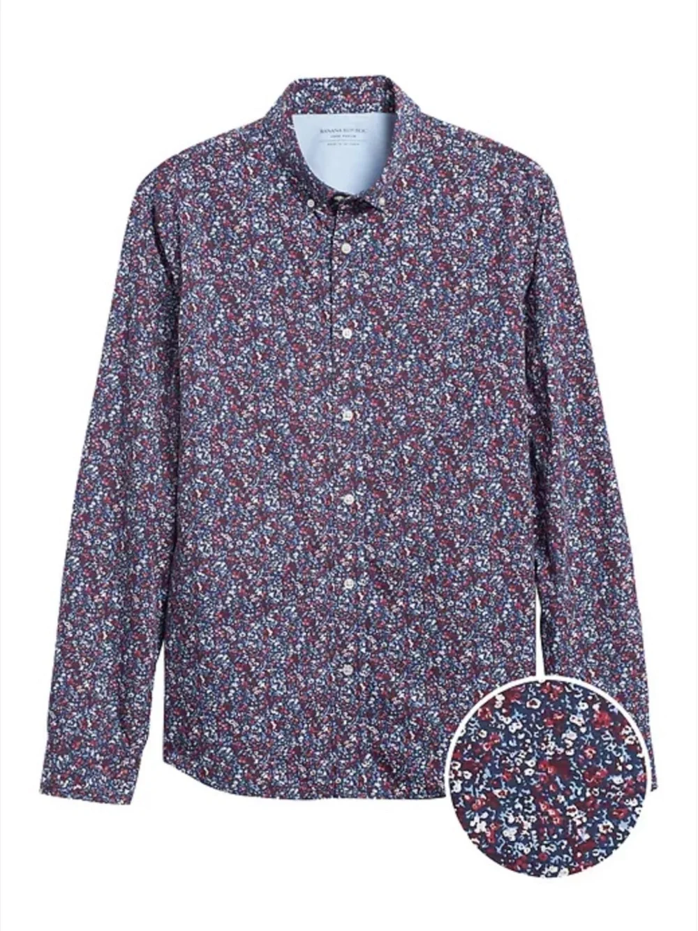 Banana Republic Luxe Poplin Untucked Slim Fit Floral Button Down Oxford Shirt